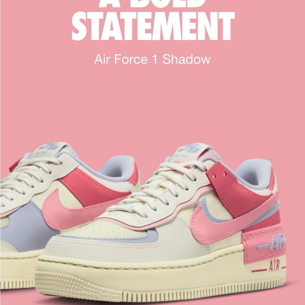 NEVER WORN! Nike Pink and Cream (sail sea coral) Air Force 1 Shadow Sneakers - Picture 1 of 5